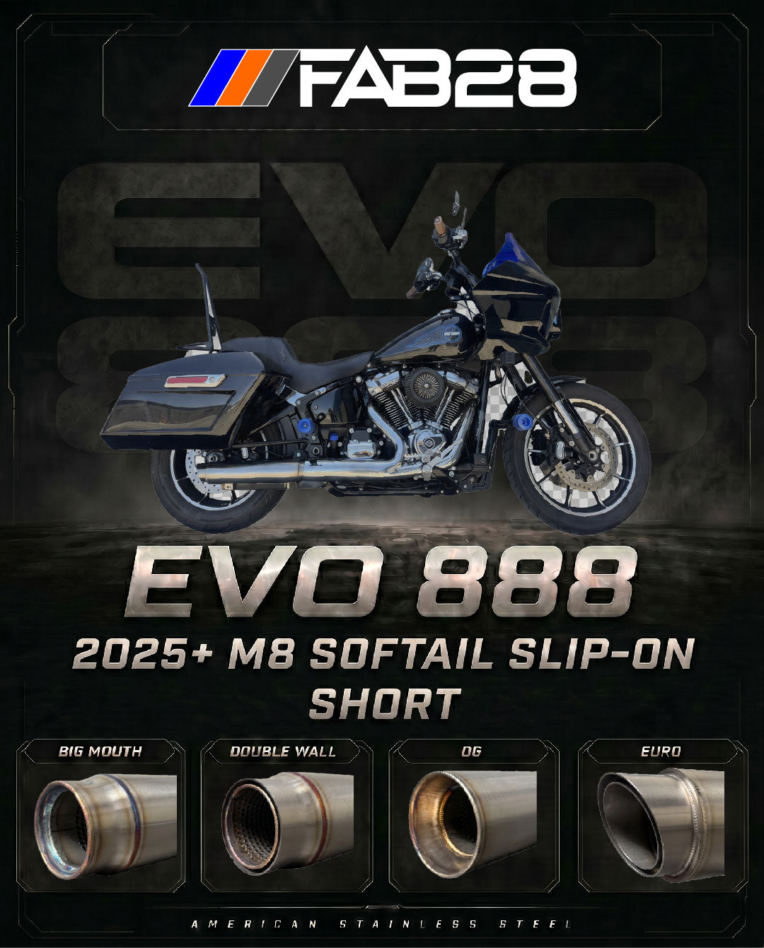EVO 888 - M8 Softail 2025+ Slip-On - Short
